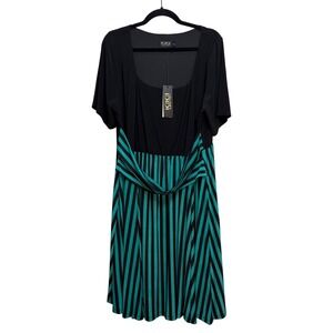 IGIGI by Yuliya Raquel Dress 18/20 Black Teal Stripe Fit & Flare Plus Size NWT